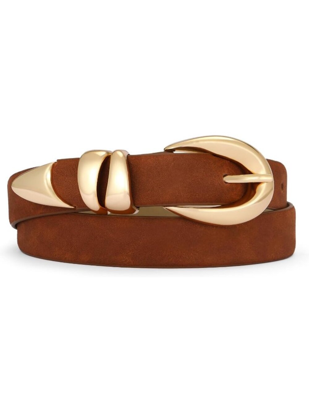 Women's Suede Brown Adjustable Waist Belt For Jeans With Classic Gold Buckle